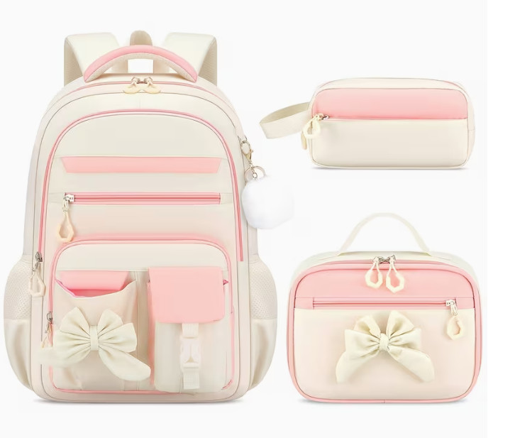 Juego de 3 Mochilas y Bolsos de Almacenamiento para Adolescentes, Mochila con Lazo Bonito, Bolso para Portátil de 15.6 Pulgadas, Mochila para Viajes de Ocio al Aire Libre y Camping