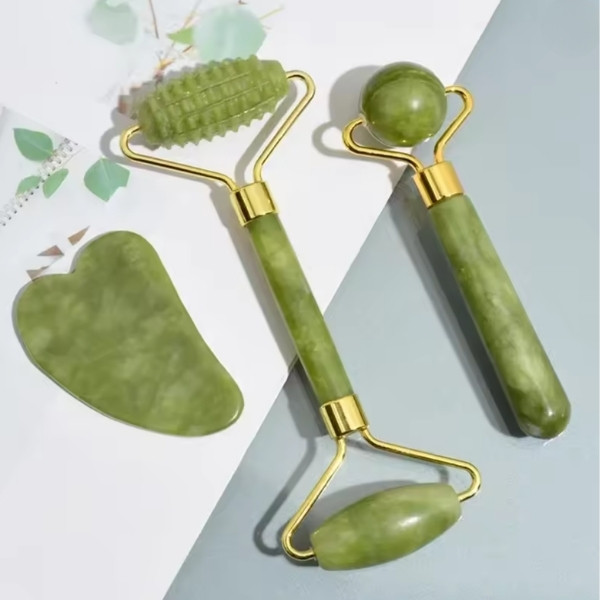 Rodillo de Jade Natural para cara, Gua Sha, piedra Natural, masajeador para el cuerpo y el cuello, acupuntura, cuidado de los ojos,
