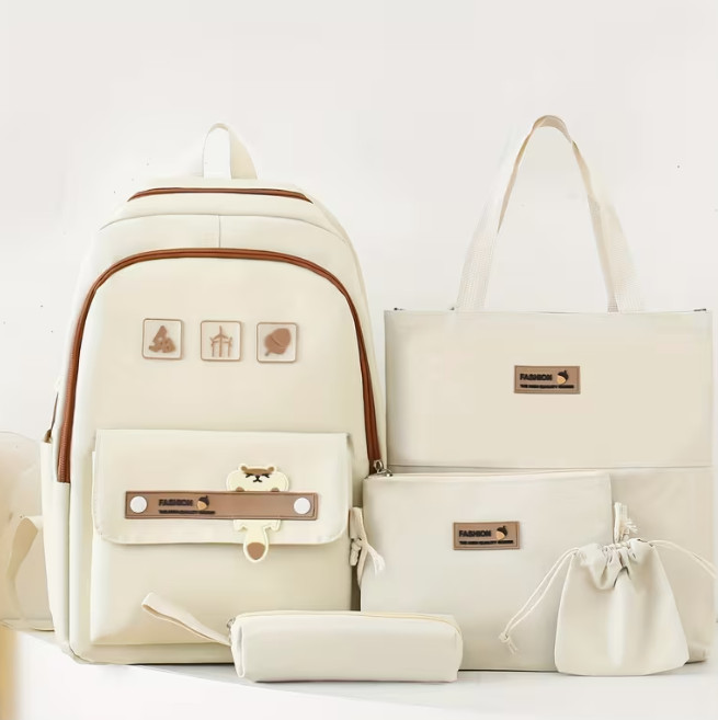 1 pieza Nuevo Mochila de Estudiante Universitario de Dibujos Animados Lindas y Modernas con Reducción de Peso y Gran Capacidad, Juego de 5 piezas