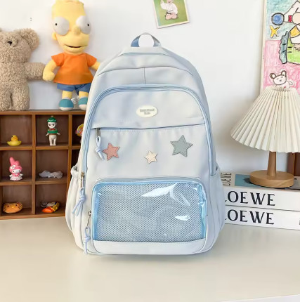Mochila transparente de estrella estética japonesa Y2k para mujeres y estudiantes, mochila escolar informal de estrella Kawaii para niñas, mochilas Preppy de alta capacidad