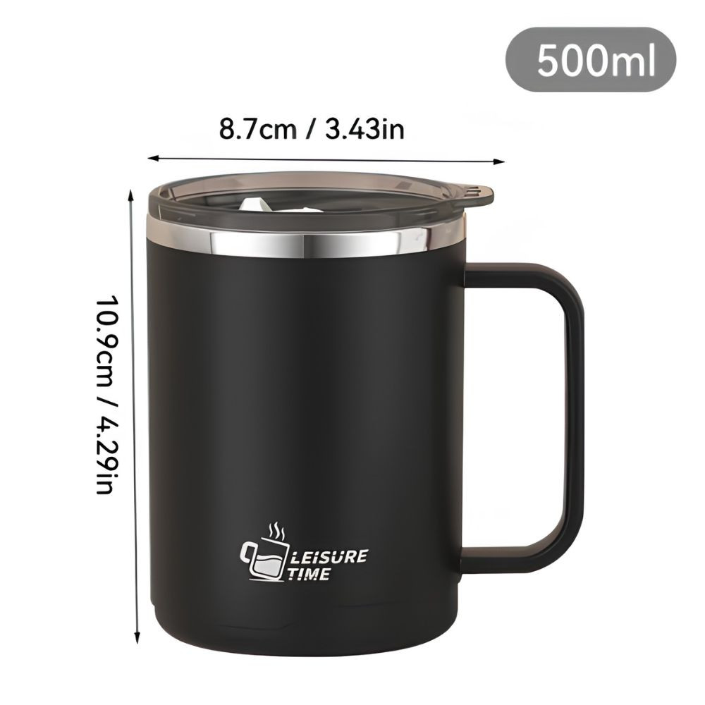 Taza de café aislada de acero inoxidable 304 con asa, 500 ml
