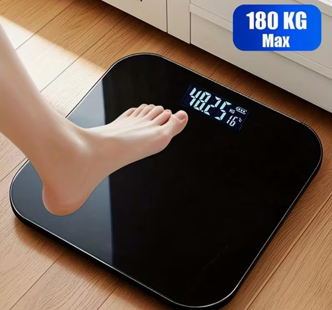Báscula de baño de alta precisión, báscula electrónica, precisa, con pantalla LED y lectura de temperatura (alternable entre kg y libras), plataforma extra ancha, hecha de material