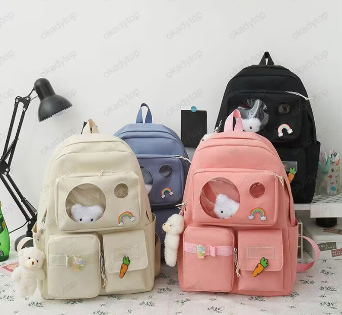 Juego de 5 piezas de lindas mochilas estéticas, adecuadas para estudiantes de secundaria, mochilas de viaje, mochilas kawaii, mochilas universitarias de secundaria con accesorios,