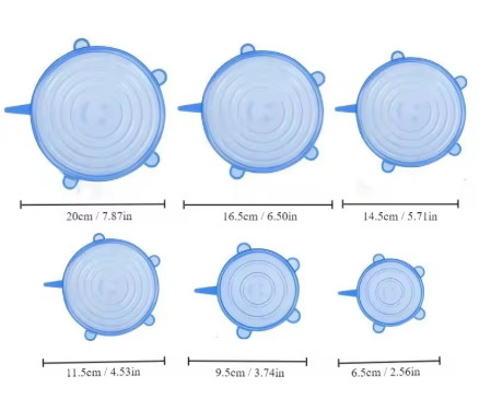 Tapas elásticas de silicona reutilizables para cuencos de comida, cubierta multifuncional para mantenimiento fresco de frutas y verduras, 6 piezas