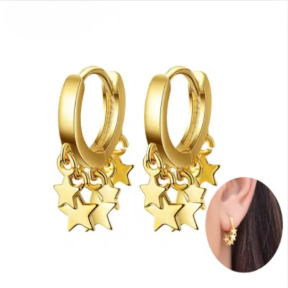 Pendientes de aro de estrella para mujer, estrella de cinco puntas, Luna, colgante de circón blanco, regalo de joyas de fiesta de moda Huggie