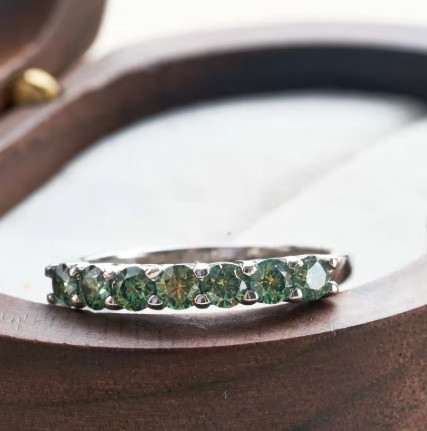 Anillo de moissanita redondo de 0,7 CT D Color VVS1 EX, anillo de eternidad de Plata de Ley 925, anillo de compromiso para mujer, banda de lujo para boda