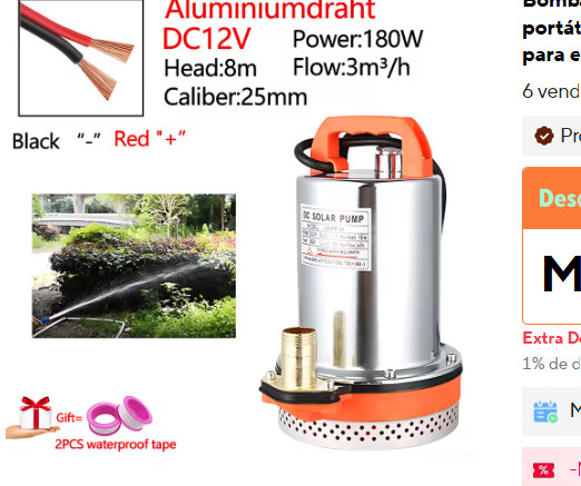Bomba Solar en miniatura para exteriores, DC12/24V, eléctrica, portátil, 3-6m3/h, sumergible, riego de acuario, bomba de bombeo para el hogar, 180-260W