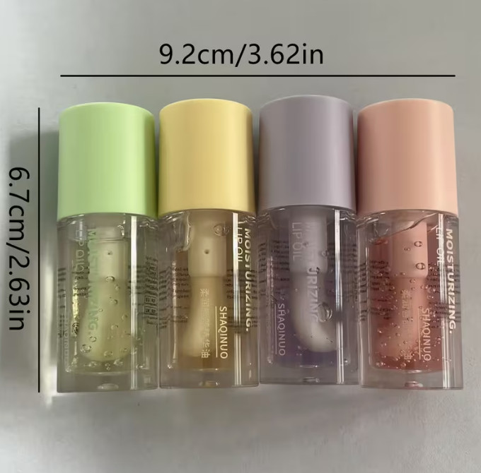 Set de 4 piezas, Aceites labiales tintados con sabores frutales, Brillo labial en gel hidratante y nutritivo, Labios en gel para suavizar las líneas de los labios, Sérum labial rel