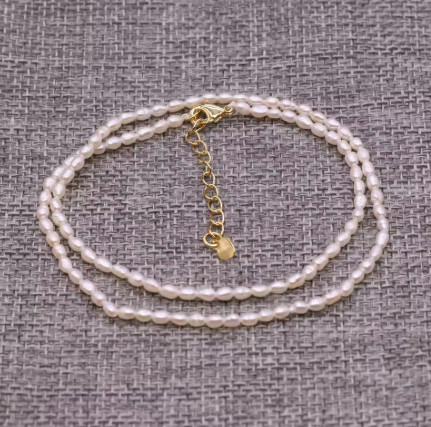 Collar de perlas naturales de agua dulce AA, joyería de perlas con forma de arroz para mujer, regalos de boda, gargantillas de cadena de cobre a la moda