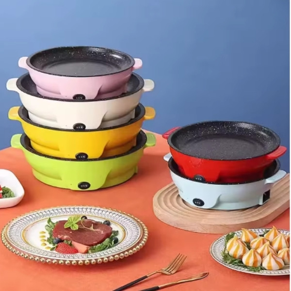 Sartén eléctrico de asado mini, ideal para dormitorios estudiantiles multifuncional antiadherente