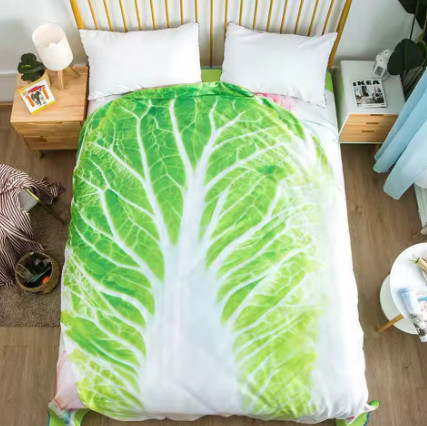 Manta de sofá para el hogar con patrón de repollo de franela de doble cara, manta cálida de diseño creativo suave para sala de estar