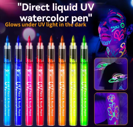 Juego de 8 colores de bolígrafos de pintura acrílica fluorescente UV de neón, marcadores de pintura, rotulador luminoso que brilla en la oscuridad, suministros de arte