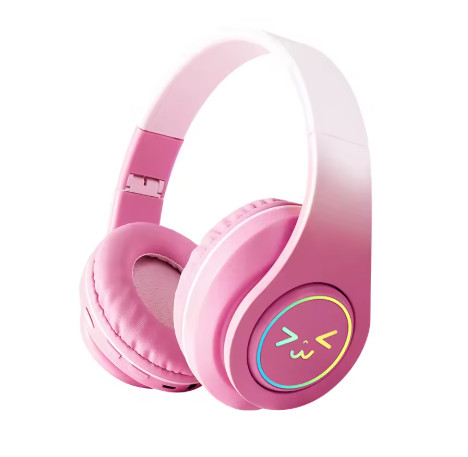 Auriculares inalámbricos con Bluetooth para ordenador, audífonos originales RGB con cara sonriente brillante, reducción de ruido, para videojuegos, deporte de graves para niña