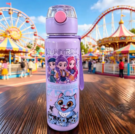 Botella de agua con figura de dibujos animados, taza portátil con pajita para exteriores para niños, deportes de verano para niñas, a prueba de fugas, linda