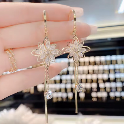 Pendientes colgantes con borlas y flores de cristal de lujo para mujer, aretes largos de ópalo de circón brillante, regalo de joyería para fiesta y boda