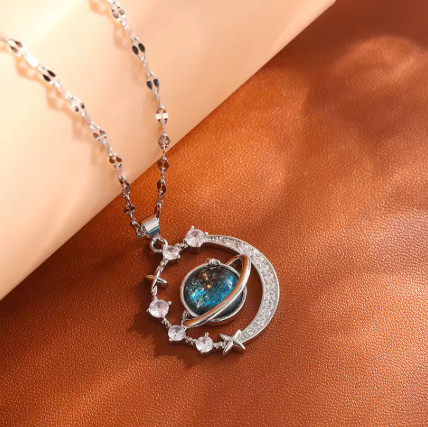 Collar ligero de lujo de la serie estrella de acero y titanio para mujer, collares con colgante de astronauta, Color dorado, planeta, Luna, regalos de joyería