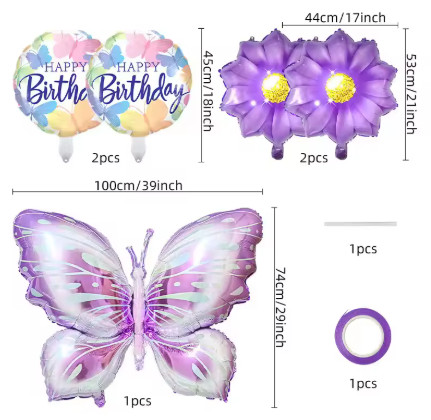 Juego de 5 uds de globos de aluminio de mariposa, conjunto de girasol púrpura, Baby Shower, boda, tema de mariposa romántica, decoraciones para fiesta de cumpleaños
