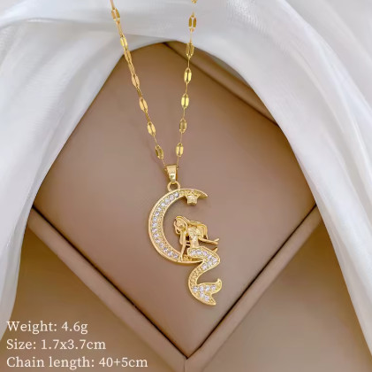 Collares con colgante de sirena y Luna romántica y creativa para mujeres y niñas, cadena de acero inoxidable, accesorios de joyería, regalos para amantesV