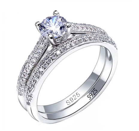 1 par de anillos de boda de Plata de Ley 925 Halo Vintage para mujer, joyería de regalo de aniversario, venta al por mayor
