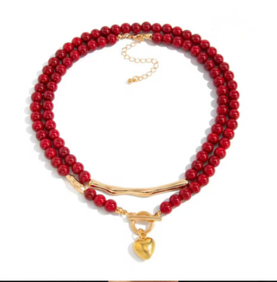 Ingemark 2 unids/set gótico amor corazón OT hebilla colgante gargantilla collar para mujer Vintage rojo cuentas de plástico cadena regalo de joyería diaria
