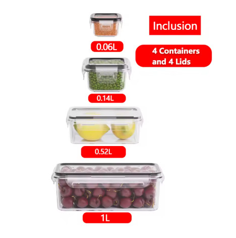 Juego de contenedores de almacenamiento de alimentos de 4 piezas con tapas a presión fáciles (4 tapas + 4 contenedores) - Contenedores de plástico herméticos para despensa