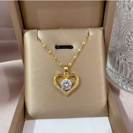 Collares de circonita de acero inoxidable para mujer y niña, collar de Metal de Color dorado, corazón de moda, joyería diaria para fiesta de cumpleaños