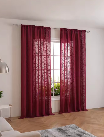 Cortinas de encaje de estilo Retro de hierba pequeña de Color vino tinto para tratamientos decorativos de ventana para sala de estar y dormitorio de verano